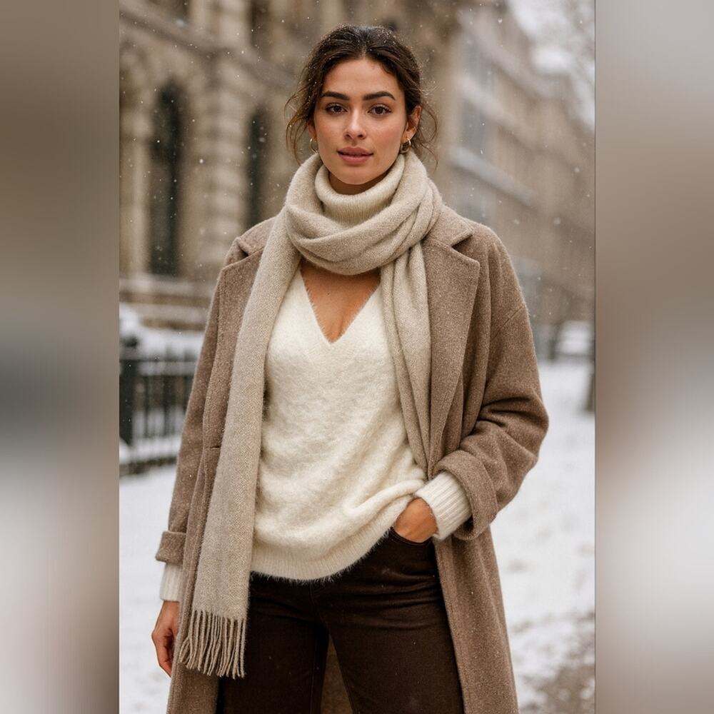A New Day Cream Soft Fuzzy V-Neck Pull- Over Sweater sz XXL